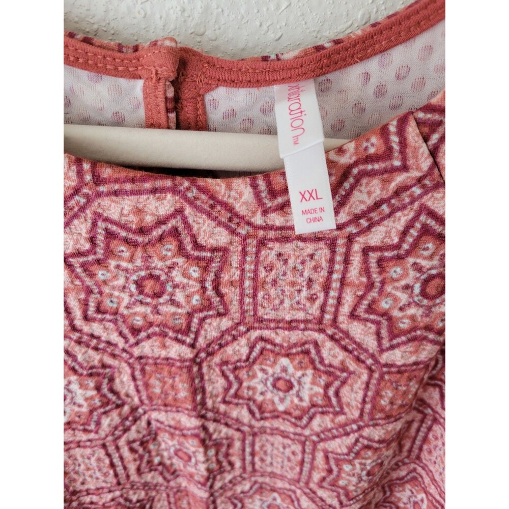 Pink Geometric Fit & Flare Dress Sleeveless Keyhole Back Boho Women's XXL NWT - Picture 4 of 7